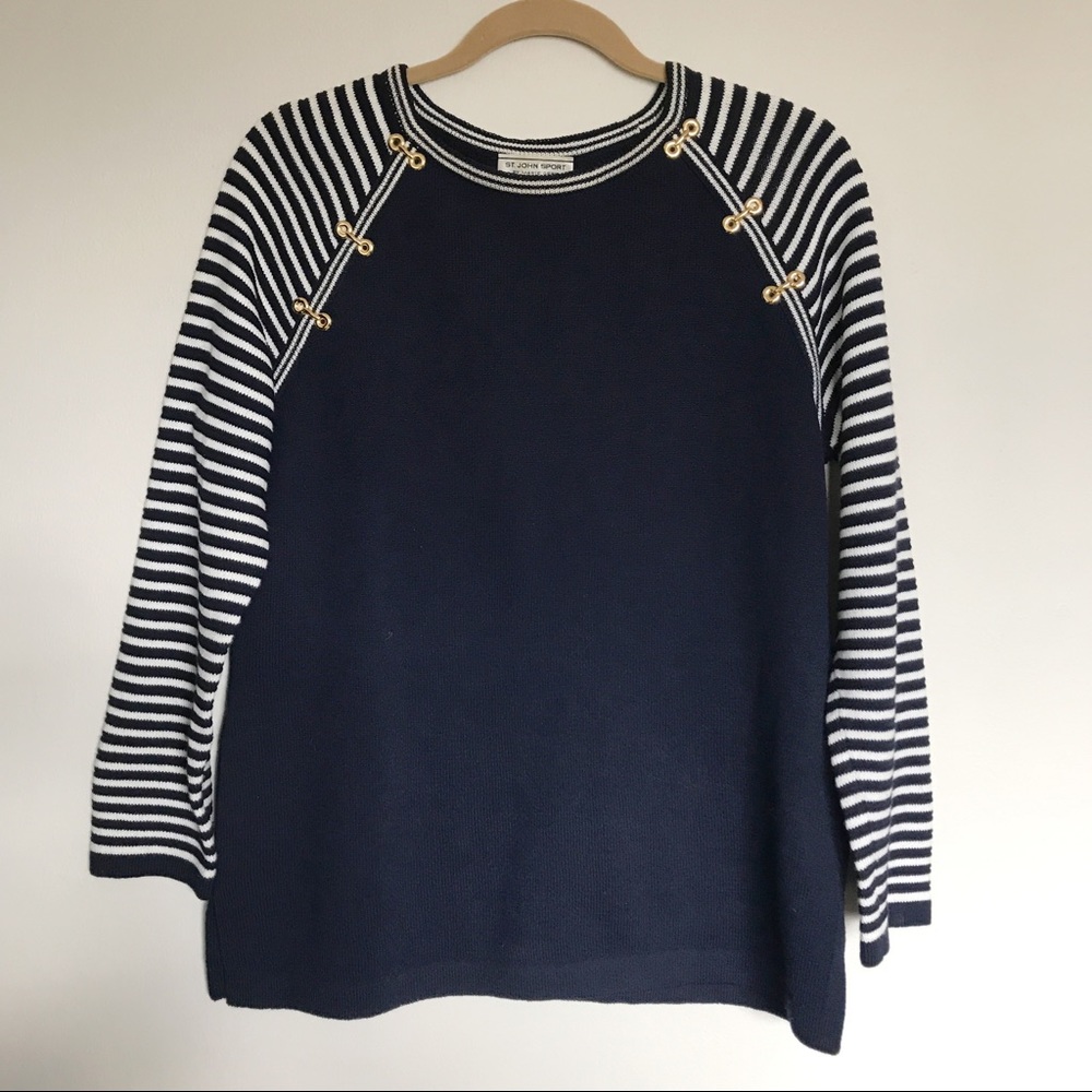 St. John Sport by Marie Gray Striped Sweater Size Small Blue Nautical Coastal